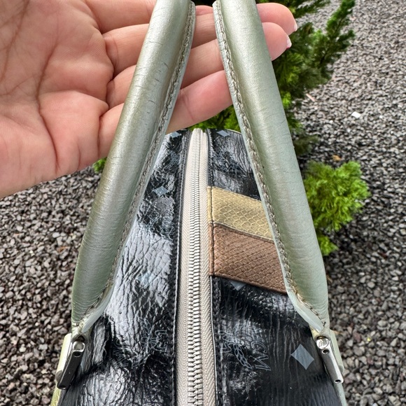 MCM SPECIAL EDITION Visetos Boston Satchel Black Logo Canvas Patchwork Leather - Picture 8 of 17